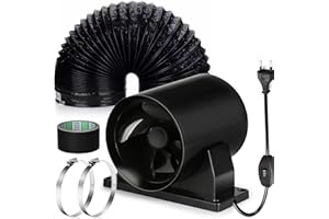 Hose Vary Extracteur d'Air Axial de 100mm, Kit de Ventilateur de Conduit (Tuyau de Conduit, Pinces), avec Interrupteur à Bouton à 2 Vitesses pour Projet de Bricolage