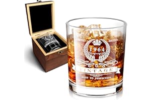 VI AI Cadeau d'anniversaire pour homme, verre à whisky 1964 dans une boîte en bois, verre à whisky vintage gravé de 340,2 g pour papa, mari, ami, 60e anniversaire de mariage