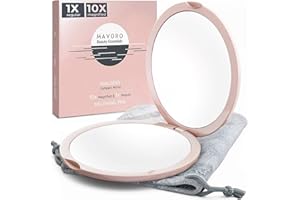MAVORO Magnifying Compact Mirror for Purses, 1x/10x Magnification – Double Sided Travel Makeup Mirror, 4 Inch Small Pocket or Purse Mirror. Distortion Free Folding Portable Compact Mirrors (Millennial Pink)