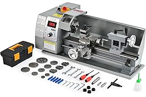 CREWORKS 600W Tornio per Metallo 210 x350 MM Tornio Metallo a Velocità Variabile 0-2250rpm con Mandrino a 3 Griffe e Display LCD per Tornitura Taglio Foratura