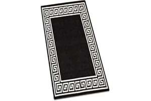 Saime Trading Greek Key Runner Rug Anti Slip 80 x 150 cm for Long and Narrow Hallway Low Pile Water Absorbent Indoor Kitchen Floor Mat Washable Stairs Corridor Mats (Black White-Greeky, 80 x 150 cm)