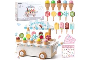 BITOYO Gelateria Giocattolo per Bambini, Giochi in Legno Carretto Gelati Giocattolo, Gelateria Cucina Giocattolo Accessori, Montessori Gioco di Ruolo Educativo Regalo per Bambini Bambina 3 4 5 6 Anni