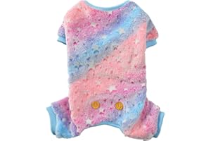 Maigllra Pyjama en peluche phosphorescent à 4 pattes pour chien de petite, moyenne et grande taille, étoile rose, taille L