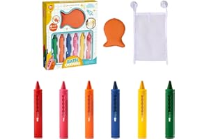 STARWARD 6 Pièces Crayon Bain, Crayon Bain Enfant Lavable, Bébé avec de Rangement, Jouet Enfant 3 Ans, Jouets de Essuyer avec Eponge, Activite 3 Ans