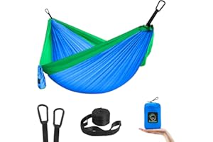 ‎GRASSMAN GRASSMAN Kinder-Hängematte, kleine Camping-Hängematten, tragbare Campingausrüstung für Kinder im Innen- und Außenbereich, mit Baumgurten und Karabinern, Blau und Grün