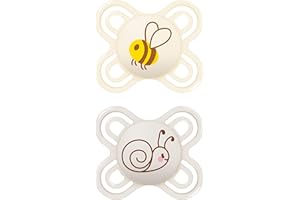 MAM Perfect Start smoczek w zestawie, specjalnie dla noworodków, przyjazny dla żuchwy, wykonany z ekologicznych i odnawialnych materiałów, z pudełkiem na smoczek, 0-2 miesiące, pszczoła/ślimak, 2 szt