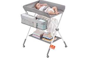 VEVOR Baby skötbord, vikbar skötbord med sidokorg, justerbar höjd bärbart skötbord med låsbara hjul, multifunktionell förvaringsorganisatör barnkammare