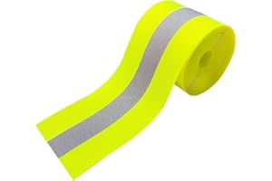 MARARDI Cinta Reflectante para Coser - Cinta Métrica [5 Metros x 50mm] no Adhesiva - [Amarillo Fluorescente] Poliéster 100% - Tribanda Tela de Seguridad Alta Visibilidad - Poder Reflectivo ≥300