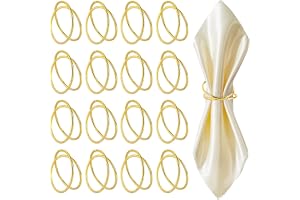 16 runda servettstycken, gyllene metallservettring, handduksring med dubbla cirklar, eleganta runda servetter för fester, bröllop, födelsedagar