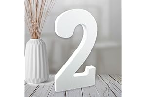 Aruatu 6 Inch White Wood Numbers Unfinished for Wall Decor and Craft Projects (2)