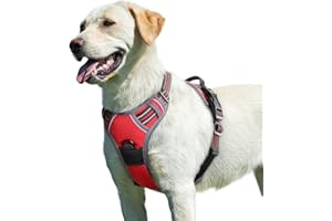 Eagloo Uprząż dla psa, bez ciągnięcia, dla dużych psów, przednia kamizelka z klipsem, regulowana, miękka wyściełana kamizelka dla psa, odblaskowa, bez duszenia, oddychająca, z łatwym sterowaniem