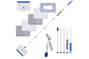 Lalafancy Baseboard Cleaner Tool with 69'' Extendable Long Handle, Wall Cleaner Mop with 5 Reusable Cleaning Pad Brush, Baseboard Duster for Cleaning Ceiling Window Floor Door Frame Skirting