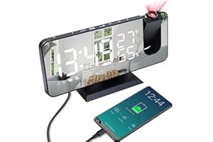 MIGLYCKA Réveil Projecteur Plafond,FM Radio Réveil Numérique, Horloge de Projection Rotative à 180 Degrés, Réveil Matin avec Port de Charge USB, Luminosité Réglable, Double Alarme, Snooze, 12/24 H (Noir)