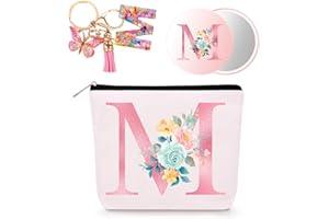 Bingtoo Borsa per il trucco personalizzata con iniziale per donna, Pochette personalizzata, Regalo donna compleanno, Regali natale, M