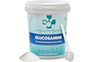 European Pet Pharmacy GLUCOSAMINA Cani - 250g in Polvere - Integratori per Cani e Gatti - Integratori per Cani per Articolazioni, Inulina, Vitamina C, età 5+ Mesi