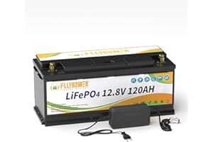 FLLYROWER Batteria al litio Lifepo4 da 12 V, 120 Ah, con BMS a bassa temperatura, 18500, cicli profondi, 1536 Wh, 120 Ah, per camper, impianto solare, motore da traino, casa, kit pannello solare,
