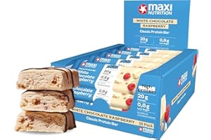 MAXINUTRITION Classic Protein Bar White Chocolate Raspberry 40g, 20g protein per bar, 142 kcal, 3.8g fat 16 x 40g bars,