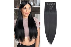 MY-LADY 26" Long Straight Clip in Hair Extensions Full Head 8Pcs 18Clips Ombre Colorful Synthetic Hair Clip in Hairpiece Dark Black