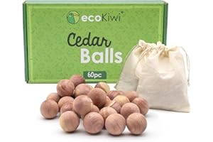 ecoKiwi Moth Balls - Moth Repellent for Wardrobes - 60 Pack - Cedarwood Moth Repellent - Natural Cedar Balls - Cedar Wood Anti Moth Products Wardrobe - Moth Balls for Clothes Storage with Sandpaper
