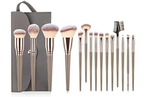 YPYMOD 15 Piezas Brochas de Maquillaje Profesional, Pinceles Maquillaje para Cara y Ojos, Pinceles Sintéticos para Correctores en Polvo de Base Blush Eyeshadow con Bolsa de Cosméticos