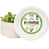 EXNIMA, Biodegradable Disposable Plates Made of Sugarcane Fiber, Natural, 100% Biodegradable, Round, Flat, for Meals, Barbecu