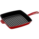 Staub 40501-110-0 American ızgara tavası, d&ouml;k&uuml;m&uuml; demir, ind&uuml;ksiyonlu ocaklara uygun, 26 cm, kiraz kırmızısı