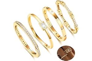 KENIY 4 Stück Gold Ringe Frauen Stapelringe mit Zirkonia 14 Karat Vergoldete Ringe Set Ring Gold Damen Fingerring Daumenringe Verlobungsring Schmuck