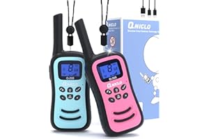 QNIGLO Talkie Walkie Enfants, VOX Talkie Walkie Rechargeable Enfant, Distance de Travail 3KM, Veille 48H, 8 Canaux, Fonction Lampe de Poche, Cadeau Enfant 3-12 Ans Fille & Garçon (2-Pack)
