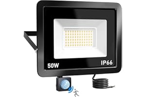BRIGHTOWN Security Lights Outdoor Motion Sensor, 50W PIR Sensor Security Light, IP66 Waterproof,5000 Lumens Super Bright, Ultra Thin, Water-Resistant Flood Light for Garden, Patio, Backyard, Rooftop