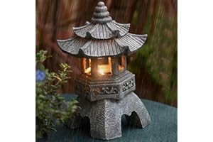 Blogiiup Décor de Jardin Japonais, pagode de Jardin, Statue de lanternes de pagode Solaire, décoration Asiatique Zen extérieure/intérieure pour Balcon paysag