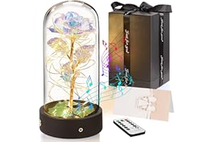 HSUNER Birthday Gifts for Her, Beauty and the Beast Colorful Rose Music box, Eternal Rose Flower Gifts for Women Mum Girlfriend Wife with LED Lights, Glass Rose Christmas Anniversary Mothers Day Presents