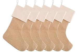 JiJiRuDU Sackleinen Weihnachtsstrumpf 6er Pack, Weihnachten hängende Taschen Weihnachtsfeiertagsstrumpf Weihnachtsbaum Kamin hängende Ornamente Geschenkhalter Weihnachtsdekorationen