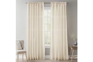NAKIHOUSE Natural Linen Voile Curtain, 84 Drop Net Curtains Light Filtering Window Treatment Sheer & Drapes Slot Top Linen Sheer Curtains for Bedroom/Nursery Room 52" x 84", 2 Panels
