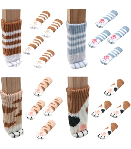 24 stoelsokken, schattig, kattenpoten, stoelpootbescherming, vloerbescherming, krasbestendig, geluidsarm, 24 stuks (6 sets