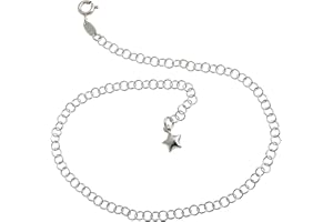 SILBERKETTEN-STORE Cavigliera in argento (catena rolò) con ciondolo a forma di stella, larghezza 3,5 mm, lunghezza a scelta 23-30 cm, in vero argento 925