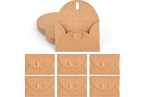 ‎HAKACC HAKACC Pack of 100 Heart Envelopes, Mini Envelopes, Kraft Paper Envelopes with Heart Closure for Christmas, Valentine's Day Gift Cards