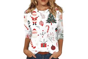 HSUAYEUD Christmas Jumpers for Women 3/4 Sleeve Top UK Snowflake Print Womens T-Shirts Casual Tunic Top