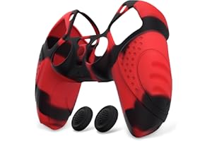 eXtremeRate PlayVital Protection Manette pour ps5 Coque,Housse Silicone avec Capuchon Joystick pour ps5 Controller Accessoire Cover Skin Antidérapante-Rouge & Noir,Édition Guardian