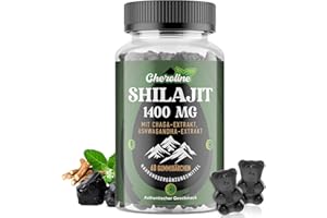 ‎CHEROLINE 3-in-1 Himalaya Shilajit Gummis 1400mg Pro Portion, mit Chaga- und Ashwagandha-Extrakt, Reich an Spurenelemente und Fulvosäure, Natürlich, Vegan & Zuckerfrei (60 Stück (1er Pack))