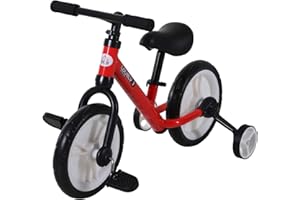 HOMCOM Kinder Laufrad ab 2-5 Jahre Lauflernrad mit Stützrädern, Pedalen, Höhenverstellbarem Sitz, Spielzeug Balance Bike für Kleinkinder Erste Geburtstag Geschenk, Rot