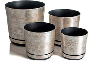 KORAD Übertöpfe Satz 4 Stück Antikes Silber 16 cm, 18 cm, 21 cm, 26 cm - dekorative Übertöpfe in 4 der Größe von 16 cm, 18 cm, 21 cm, 26 cm für Blumen, Kräuter, Pflanzenkompositionen. OSL S4/119