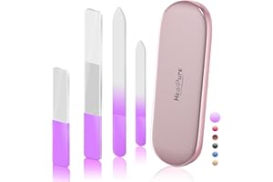 HEALPURE Lima per unghie in vetro e Shiner – 4 lime per unghie in cristallo inciso a doppia faccia e nano lucidanti, kit professionale per manicure per unghie acriliche e naturali, perfetto per donne e ragazze