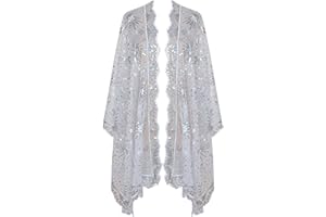 keland Damska błyszcząca cekiny z koralikami wieczorowa koszula koszula bluzka kurtka koszula szalik wesele, Xy-biały, Rozmiar uniwersalny