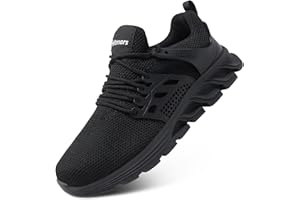 Hitmars Sicherheitsschuhe Herren Arbeitsschuhe Damen Stahlkappenschuhe Bequeme Kochschuhe Leichte Arbeit Schuhe Schwarz EU36-48