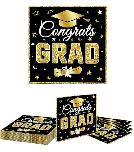 Serviettes En Papier Pour Fête De Graduation - Lot De 100 Serviettes 33x33 Cm - Motifs Festifs - Pour Décoration De Table, Anniversaire, Remise De Diplômes