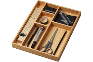 CAVO Bambus Schubladen-Organizer 245 x 320 x 35 mm mit 6-Fächer Schubladeneinsatz für Küche, Büro, Badezimmer und Schlafzimmer