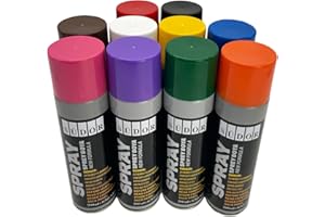 BASTELZONE Sprühfarben-Set 10 Farben je 200 ml. Schnelltrocknende Graffiti-Farben Sprühdose Sprühlack Spraydose Sprayfarben für Holz Stein Wand Metall Glas. Schwarz Weiß Blau Grün Rot Gelb Lila Orange Pink Braun