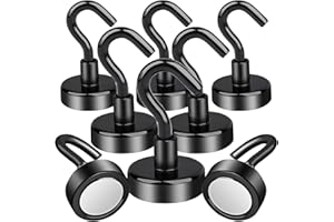 Keukenket Lot de 8 crochets magnétiques extra puissants de 25 mm en néodyme avec crochets, aimants avec crochets, extra puissants pour barbecue, gouttière, camping, garage, cuisine