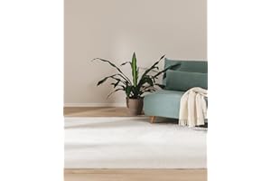 ‎BENUTA benuta Furry Synthetic Fibre Fur Rug, Cream, 200 x 290 cm, Soft Living Room Rug, Non-Slip Backing, Washable, Suitable for Underfloor Heating