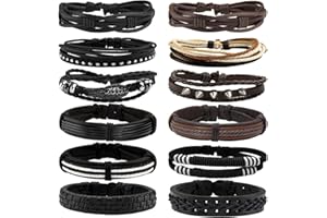 Manfnee 6-12Pz Braccialetto Intrecciato Pelle PU Bracciale Fascia Vintage Punk Goth Rock Uomo Donna